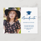 Classic Blue Afstuderen | Moderne scriptfoto Briefkaart (Voorkant)