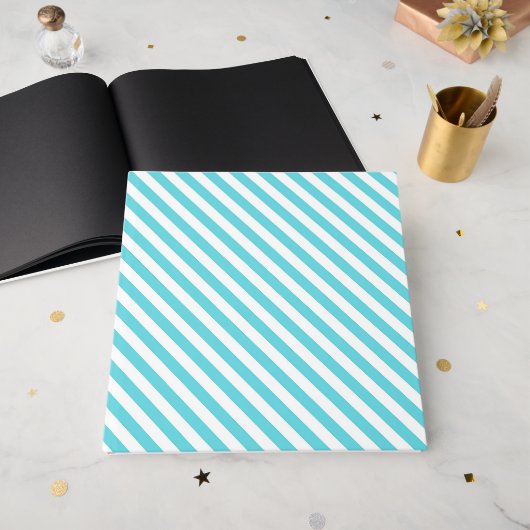 Classic blue and white diagonal stripes gastenboek (Voorkant open)