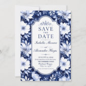 Classic Blue and White Flotal Botanical Save The Date (Voorkant)
