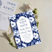 Classic Blue and White Flotal Botanical Save The Date