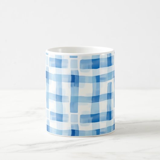 Classic Blue and White Gingham Checkered Pattern Koffiemok (Center)