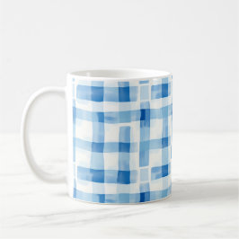 Classic Blue and White Gingham Checkered Pattern Koffiemok
