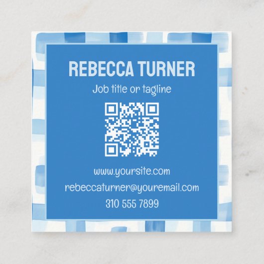 Classic Blue and White Gingham Checkered , QR Code Vierkante Visitekaartje (Achterkant)