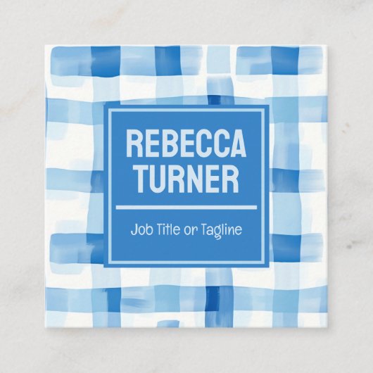 Classic Blue and White Gingham Checkered , QR Code Vierkante Visitekaartje (Voorkant)