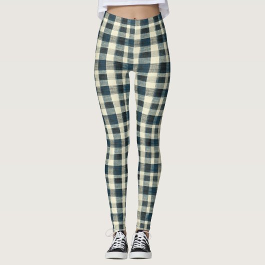 Classic Blue and White Plaid Leggings (Voorkant)