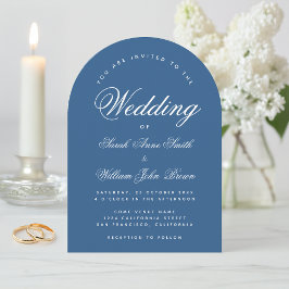 Classic Blue Arch Eenvoudig Elegant Script Wedding Kaart