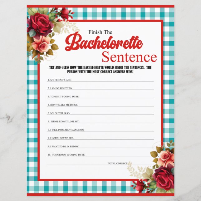 Classic Blue Bachelorette Finish the Sentence Game (Voorkant)