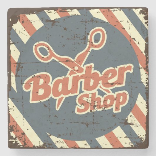  Classic Blue Barber Shop Stenen Onderzetter (Voorkant)