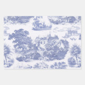 Classic Blue Beige  Franse Chateau Toile Inpakpapier Vel (Voorkant)