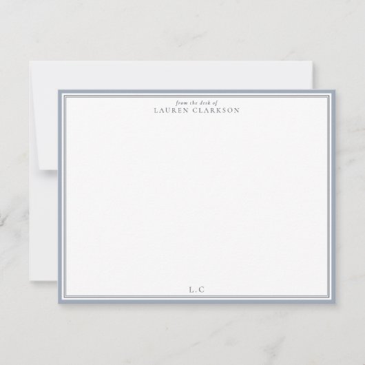 Classic Blue Border Monogram Stationery Note Card Kaart (Voorkant)