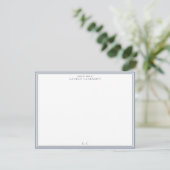 Classic Blue Border Monogram Stationery Note Card Kaart (Staand voorkant)