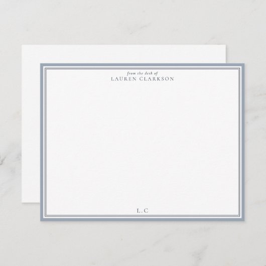 Classic Blue Border Monogram Stationery Note Card Kaart (Voorkant / Achterkant)