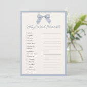 Classic Blue Bow Baby shower Word Scramble spel Kaart (Staand voorkant)