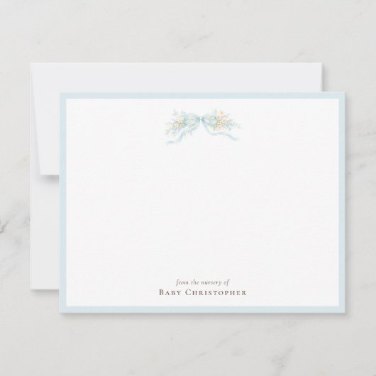 Classic Blue Bow Nursery Note Card – Personalized Notitiekaartje (Voorkant)