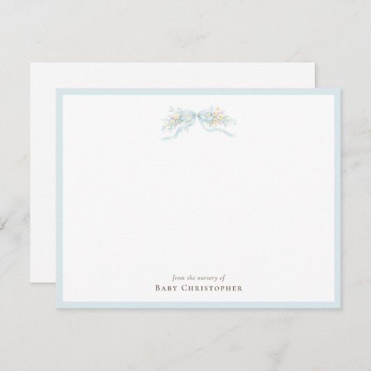 Classic Blue Bow Nursery Note Card – Personalized Notitiekaartje (Voorkant / Achterkant)