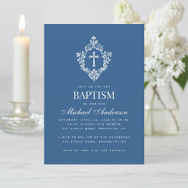 Classic Blue Boy Baptism Cross in Vintage Crest Kaart