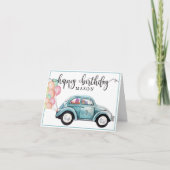 Classic Blue Bug Car met ballonnen | blanco verjaa Kaart (Voorkant)