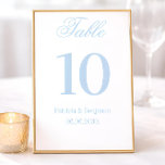 Classic Blue Calligraphy Wedding Table Number Kaart<br><div class="desc">These elegant,  luxe wedding table numbers feature a dusty blue border and a lighter blue and white design. There is a mix of classic text and modern calligraphy for a classy and minimalist design perfect for your timeless,  formal reception.</div>