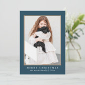 Classic Blue Check Pattern Merry-kerstfoto Feestdagenkaart (Staand voorkant)