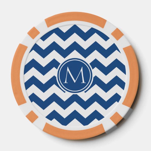 Classic Blue Chevron Monogrammed Poker Chips (Achterkant)