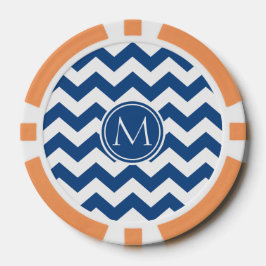 Classic Blue Chevron Monogrammed Poker Chips
