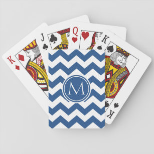 Classic Blue Chevron Monogrammed Pokerkaarten