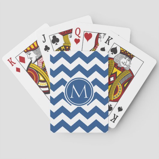 Classic Blue Chevron Monogrammed Pokerkaarten (Achterkant)
