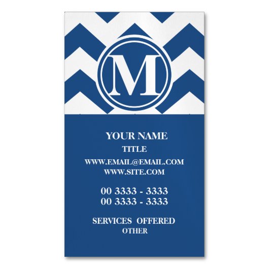 Classic Blue Chevron Monogrammed Visitekaartje Magneet (Voorkant Verticaal)
