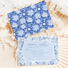 Classic Blue Chinoiserie Bird Peony Wedding RSVP Kaart