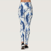Classic Blue Chinoiserie Waterverf Franse Pauw Leggings (Achterkant)