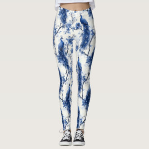 Classic Blue Chinoiserie Waterverf Franse Pauw Leggings