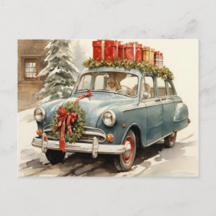  Classic Blue Christmas Car Feestdagenkaart
