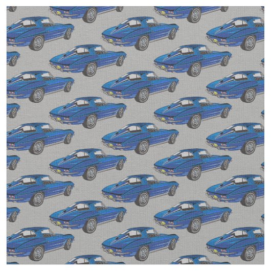 Classic Blue Corvette Design Fabric Stof (Close Up)
