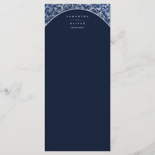 Classic Blue Damask Wedding Menu Kaart (Achterkant)