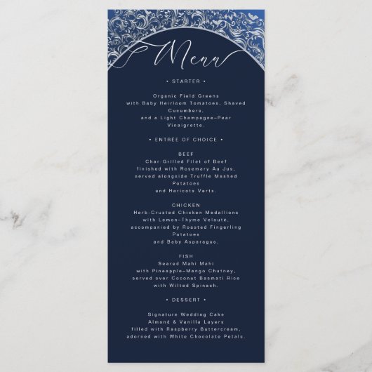 Classic Blue Damask  Wedding Menu Kaart (Voorkant)