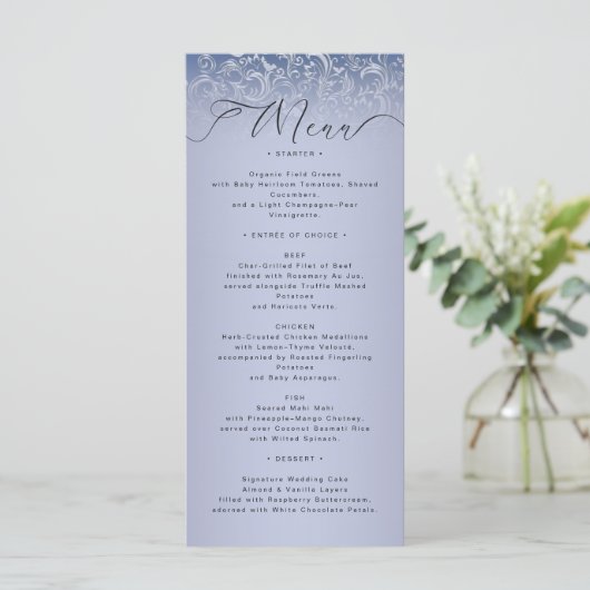 Classic Blue Damask  Wedding Menu Kaart (Staand voorkant)