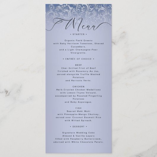 Classic Blue Damask Wedding Menu Kaart (Voorkant)