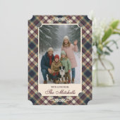 Classic Blue Dark Green Red Plaid Pattern Holiday Feestdagenkaart (Staand voorkant)