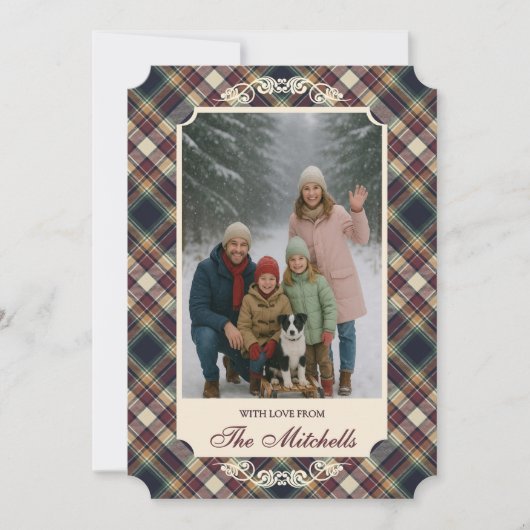 Classic Blue Dark Green Red Plaid Pattern Holiday Feestdagenkaart (Voorkant)