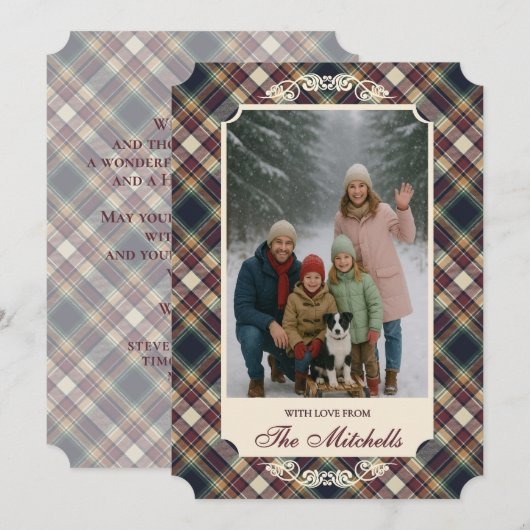 Classic Blue Dark Green Red Plaid Pattern Holiday Feestdagenkaart (Voorkant / Achterkant)