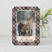 Classic Blue Dark Green Red Plaid Pattern Holiday Feestdagenkaart (Staand voorkant)