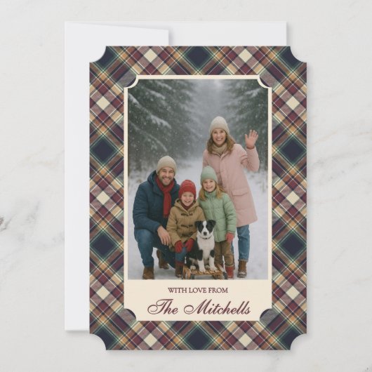 Classic Blue Dark Green Red Plaid Pattern Holiday Feestdagenkaart (Voorkant)