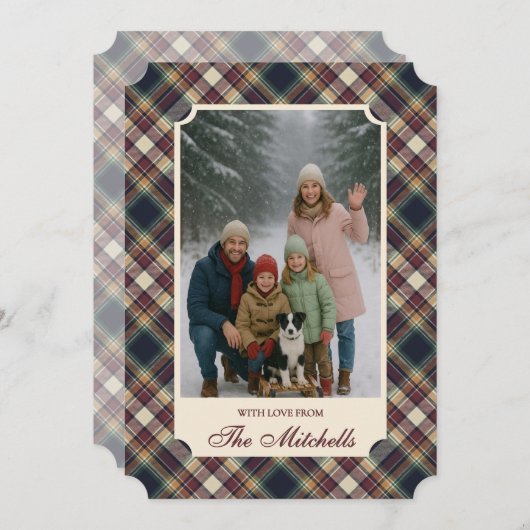 Classic Blue Dark Green Red Plaid Pattern Holiday Feestdagenkaart (Voorkant / Achterkant)