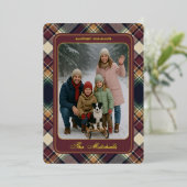 Classic Blue Dark Green Red Plaid Pattern Holiday Folie Feestdagenkaart (Staand Voorkant)