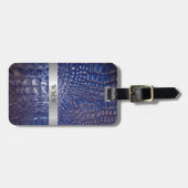 Classic Blue Digital Leather Silver Metal Monogram Bagagelabel (Voorkant horizontaal)