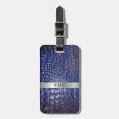 Classic Blue Digital Leather Silver Metal Monogram Bagagelabel (Voorkant verticaal)