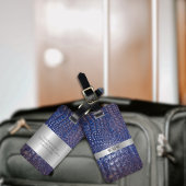 Classic Blue Digital Leather Silver Metal Monogram Bagagelabel