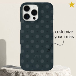 Classic Blue Dots Pattern Custom Name Initials iPhone 16 Pro Max Hoesje