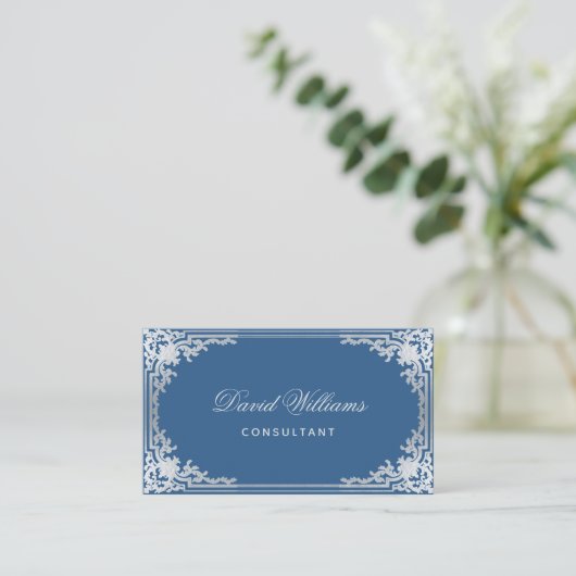 Classic Blue Elegant   Lijst QR-code Visitekaartje (Staand voorkant)