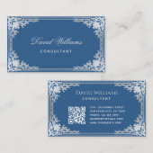 Classic Blue Elegant Lijst QR-code Visitekaartje (Voorkant / Achterkant)